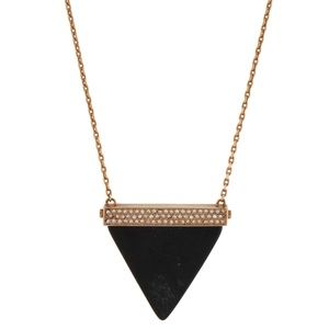 $78 MICHAEL KORS Rose Gold-Tone Pave Triangle Pendant 28” Necklace